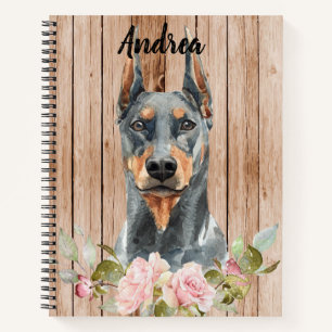 Watercolor Doberman & Flowers Notebook