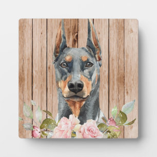 Watercolor Doberman & Flowers Plaque