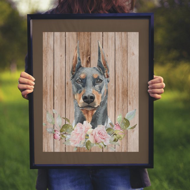 Watercolor Doberman & Flowers  Poster (Creator Uploaded)