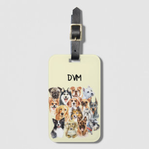 Watercolor Dog Breeds Collage Personalised Luggage Tag