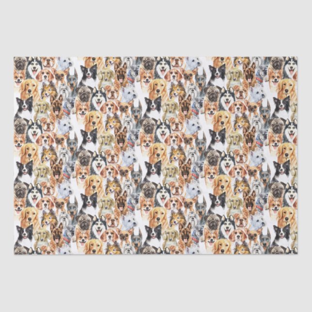 Watercolor Dog Breeds Pattern  Tissue Paper (Front)