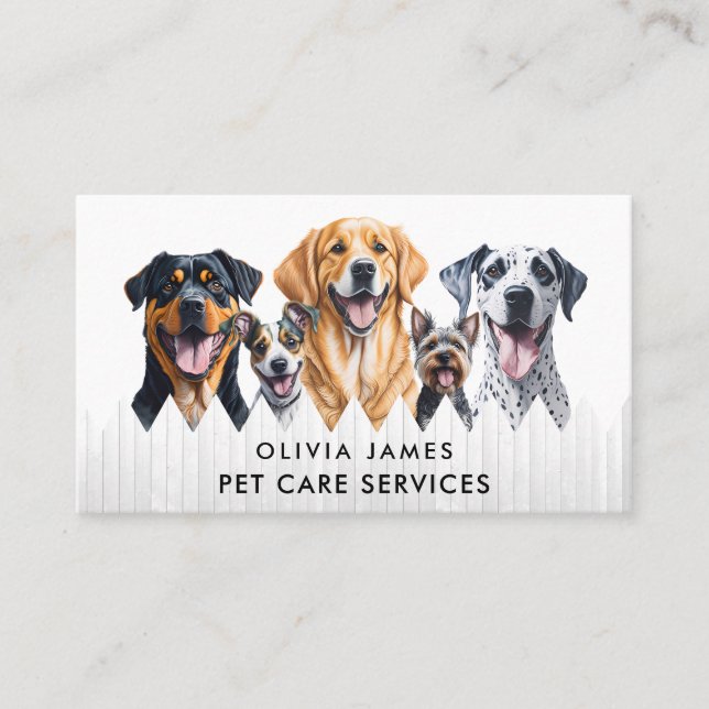 Watercolor Dog Care Services Walking Sitting Board Business Card (Front)