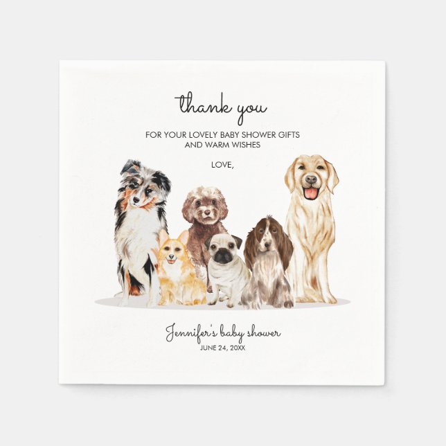 Watercolor Dog Cute Thank you baby shower Napkin (Front)