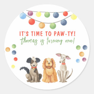 Watercolor Dog First Birthday Party Classic Round Sticker