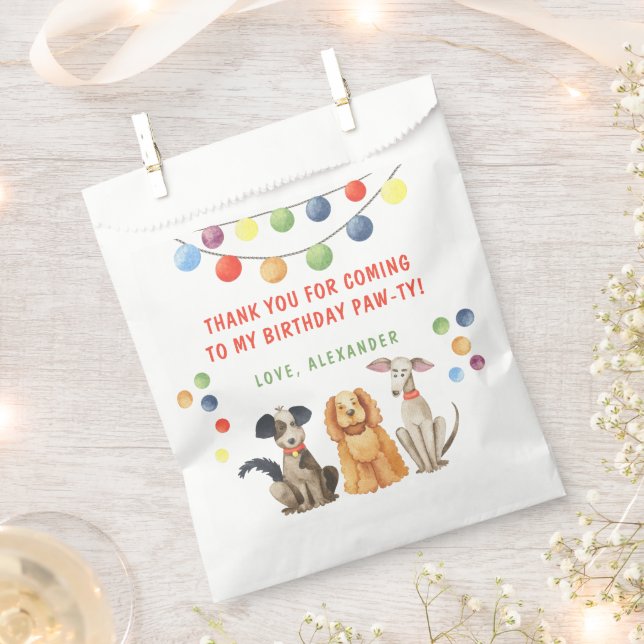 Watercolor Dog First Birthday Party THANK YOU Favour Bags (Clipped)