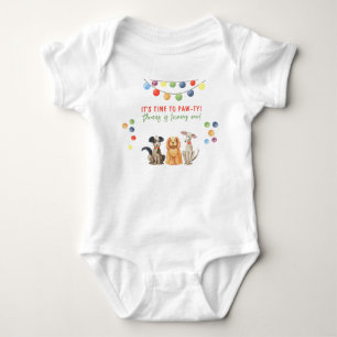 Watercolor Dog First Birthday Paw-ty Baby Bodysuit