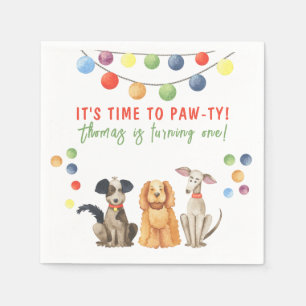 Watercolor Dog First Birthday Paw-ty Napkin