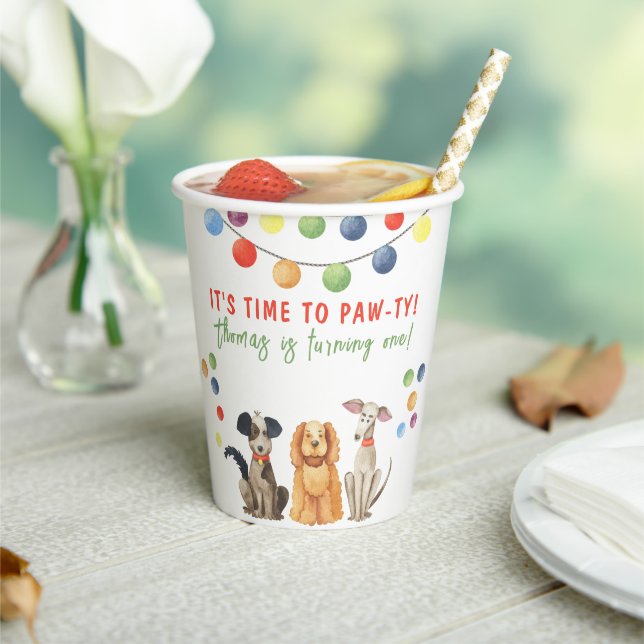 Watercolor Dog First Birthday Paw-ty Paper Cups (Insitu)