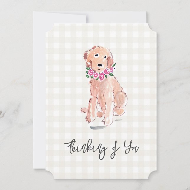 Watercolor Dog Flowers Thinking of You Gingham (Front)