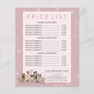 Watercolor Dog Groomer Pink Price List Flyer