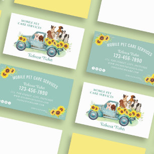 Watercolor Dog Grooming Pet Care Services Business Card