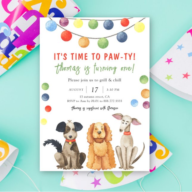 Watercolor Dog Kids Birthday Party Invitation (Creator Uploaded)