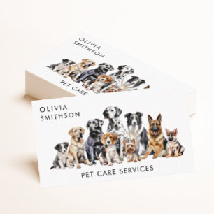 Watercolor dog pack dog walking and pet care business card