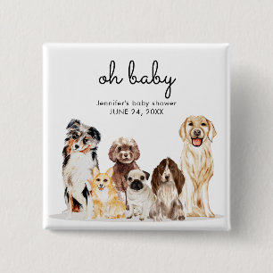 Watercolor Dog Party oh baby new mum dad 15 Cm Square Badge