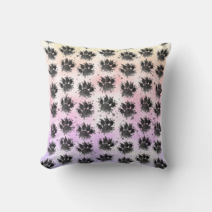 Watercolor Dog Paw Print Black White Colorful Cushion