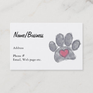 Watercolor Dog Paw Print Red Heart Custom Pet Business Card