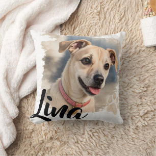Watercolor Dog Portrait with Artistic Brush Stroke Cushion