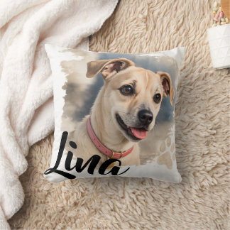 Watercolor Dog Portrait with Artistic Brush Stroke Cushion