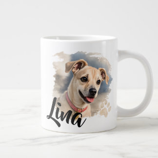 Watercolor Dog Portrait with Artistic Brush Stroke Large Coffee Mug