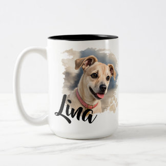 Watercolor Dog Portrait with Artistic Brush Stroke Two-Tone Coffee Mug