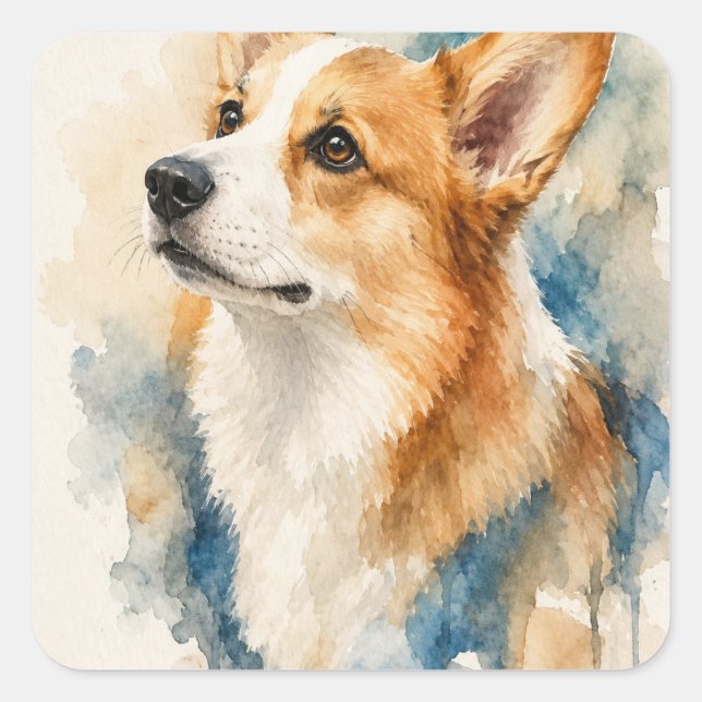 Watercolor Dog Square Sticker (Front)