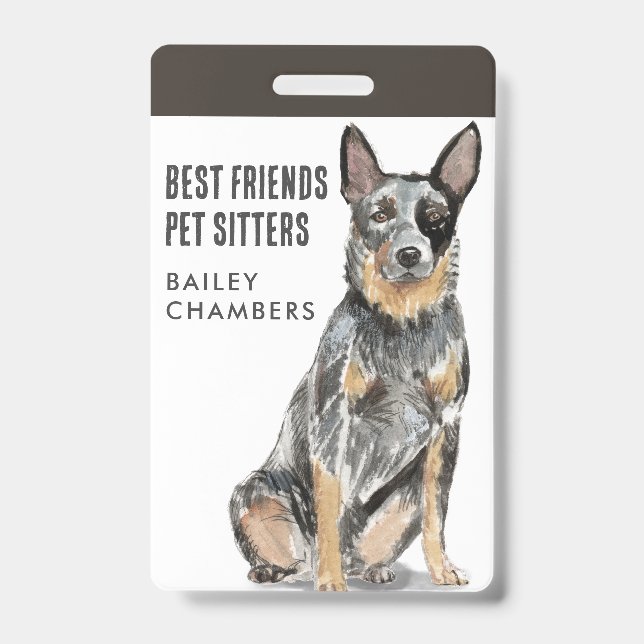 Watercolor Dog Walker Pet Sitter ID Badge (Front)
