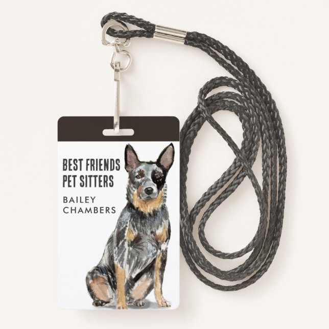 Watercolor Dog Walker Pet Sitter ID Badge (Front with Lanyard)