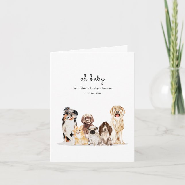 Watercolor Dogs breeds Baby Shower Double sided Card (Front)