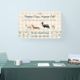 Watercolor Dogs Gingham Pet Care Display Banner