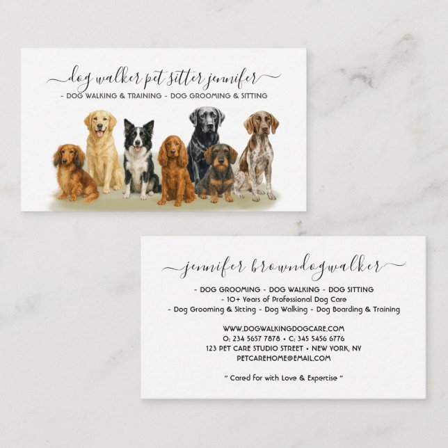 Watercolor Dogs Script Monogram Business Card (Front/Back)