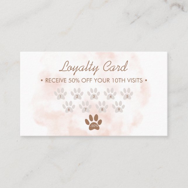 Watercolor dogs simple groomer paws loyalty business card (Front)