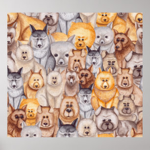 Watercolor Dogs: Whimsical Seamless Fun Poster