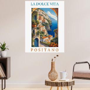 Watercolor Dolce Vita in Italy Positano Coast Poster