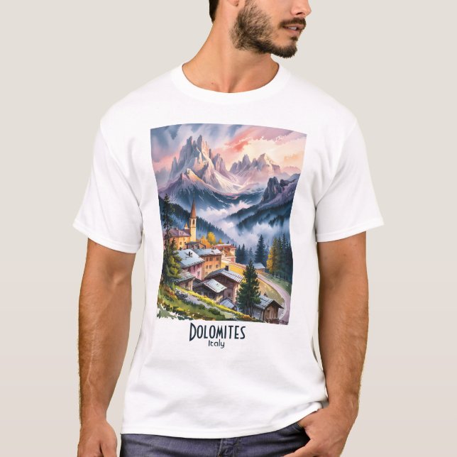 Watercolor Dolomites Italy Alps Mountains Custom  T-Shirt (Front)