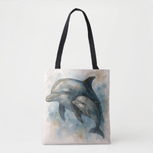 Watercolor Dolphin and Calf Tote Bag