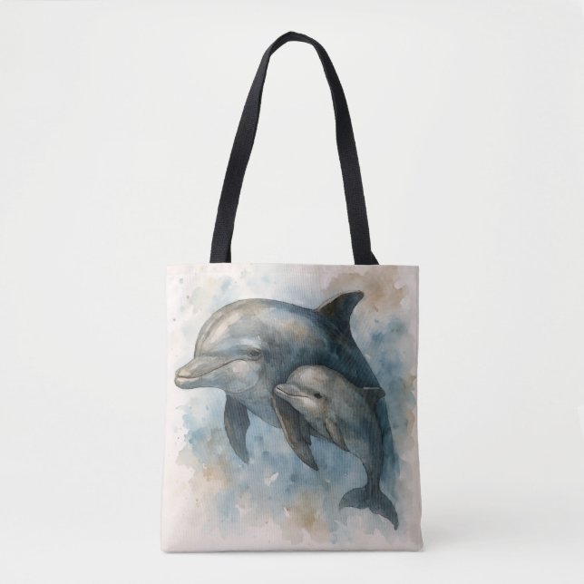 Watercolor Dolphin and Calf Tote Bag (Front)