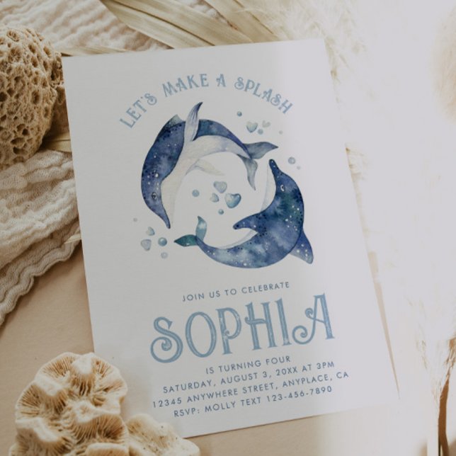 Watercolor Dolphin Birthday Invitation (Creator Uploaded)