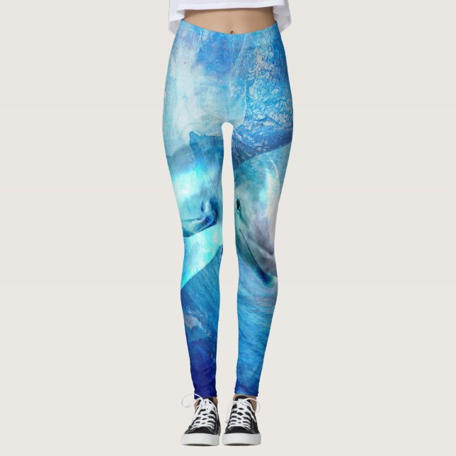 Watercolor Dolphin  Digital Art Leggings (Front)