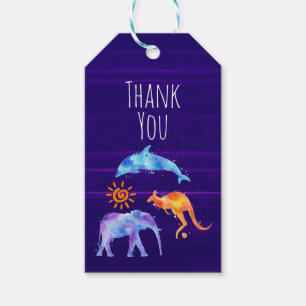 Watercolor Dolphin, Elephant, Kangaroo Thank You Gift Tags