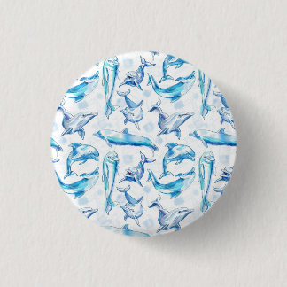 watercolor dolphin fish seamless pattern, dolphin  3 cm round badge