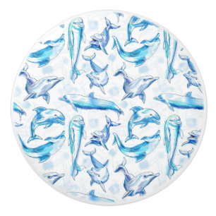 watercolor dolphin fish seamless pattern, dolphin  ceramic knob