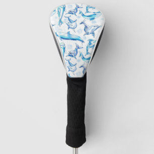 watercolor dolphin fish seamless pattern, dolphin golf head cover