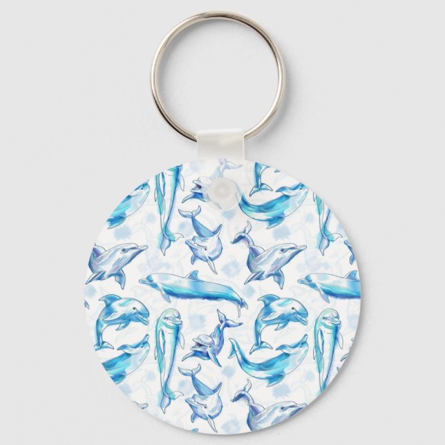 watercolor dolphin fish seamless pattern, dolphin  key ring (Front)