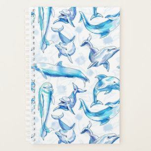 watercolor dolphin fish seamless pattern, dolphin  planner