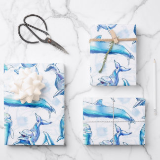 watercolor dolphin fish seamless pattern, dolphin wrapping paper sheet