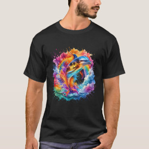 Watercolor Dolphin Jumping Beach Sunset Tropical O T-Shirt