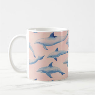 Watercolor Dolphin Pattern Coastal Beach Ocean  Coffee Mug