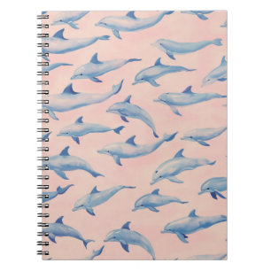 Watercolor Dolphin Pattern Coastal Beach Ocean  Notebook