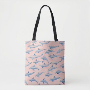 Watercolor Dolphin Pattern Coastal Beach Ocean Tote Bag