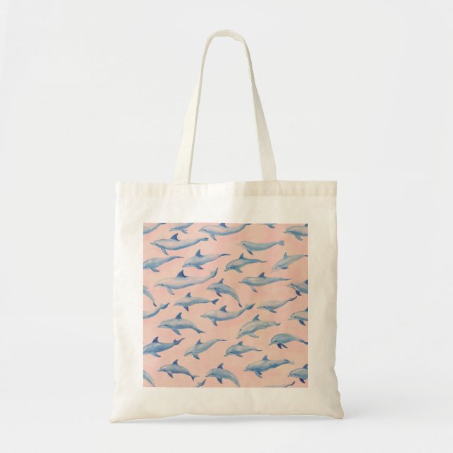 Watercolor Dolphin Pattern Coastal Beach Ocean  Tote Bag (Front)